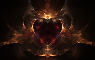 heart on fire illustration, heart, digital art, red