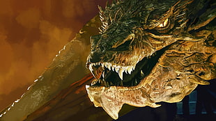 brown dragon, Smaug, The Hobbit: The Desolation of Smaug, dragon, Benedict Cumberbatch HD wallpaper