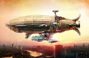 brown airship wallpaper, artwork, fantasy art, digital art, steampunk