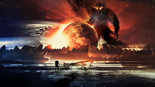 monster and planet digital wallpaper, artwork, fantasy art, digital art, planet