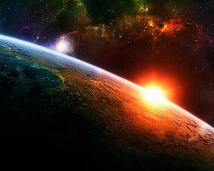 planet earth and sun, space, space art, Earth, planet HD wallpaper