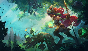 red haired female anime character digital wallpaper, fantasy art, magic, sword, warrior