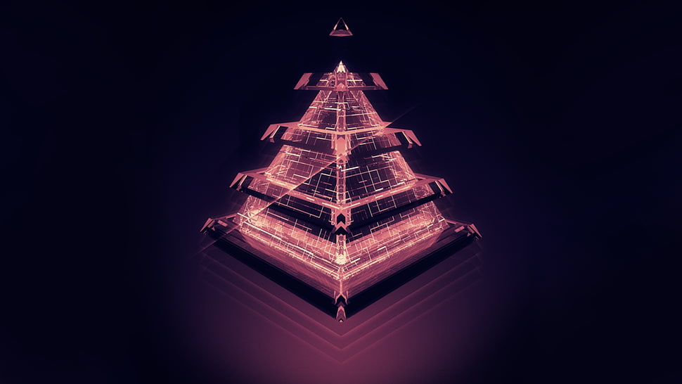red LED pyramid illustration, simple background, digital art HD wallpaper