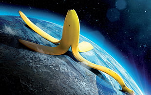 banana peel on earth illustration HD wallpaper