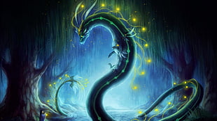 black and yellow dragon digital wallpaper, fantasy art