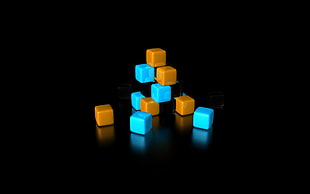 photo of blue and brown cubes HD wallpaper