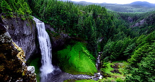 wilderness view with falls HD wallpaper