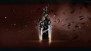 black glass bottle, bottles, digital art, broken glass, artwork HD wallpaper