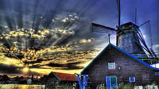 gray Windmill digital wallpaper
