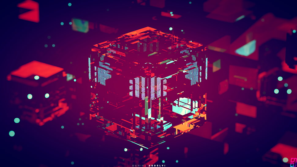 red and brown abstract artwork, cube HD wallpaper