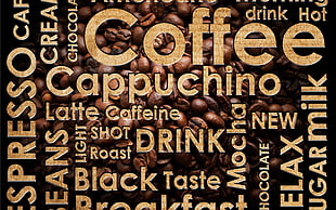 coffee cappuchino advertisement, coffee, typography, artwork HD wallpaper