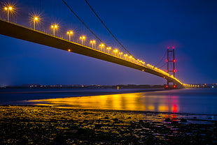 photography cable-stayed bridge during night time, humber bridge HD wallpaper