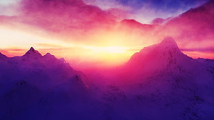 mountain during golden hour digital wallpaper