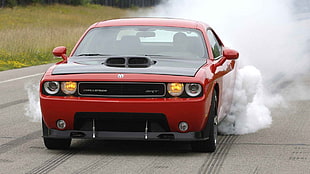 black and red Dodge Challenger, car, muscle cars, Dodge Challenger, red cars