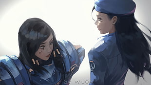 uniformed anime character, video games, Ana (Overwatch), Pharah (Overwatch), Overwatch HD wallpaper