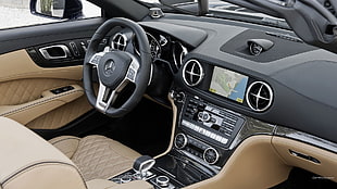 black Mercedes-Benz vehicle interior, Mercedes SL 65 AMG, car, car interior, vehicle