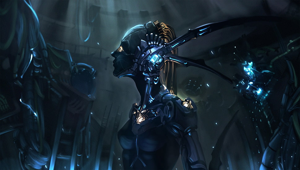 gray robot character digital wallpaper HD wallpaper