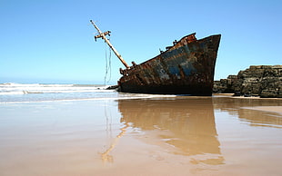 wreck ship on seashore