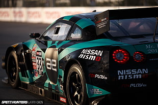 black and teal Nissan GT-R Nismo stock car, Nissan GT-R, Nissan GT-R NISMO, Nissan, GT-R