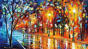 singed park with lights painting, Leonid Afremov, painting