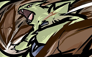 green monster illustration, Pokémon, Tyranitar, ishmam HD wallpaper