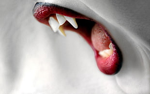 person's teeth, mouths, vampires, selective coloring, red lipstick