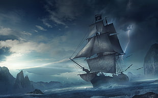 sailing boat digital wallpaper, sailing ship, pirates, fantasy art HD wallpaper