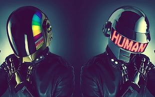 men's black full-face helmet and leather jacket, Daft Punk, musician, music