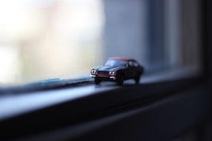 black and red car die-cast toy, macro, car, window HD wallpaper