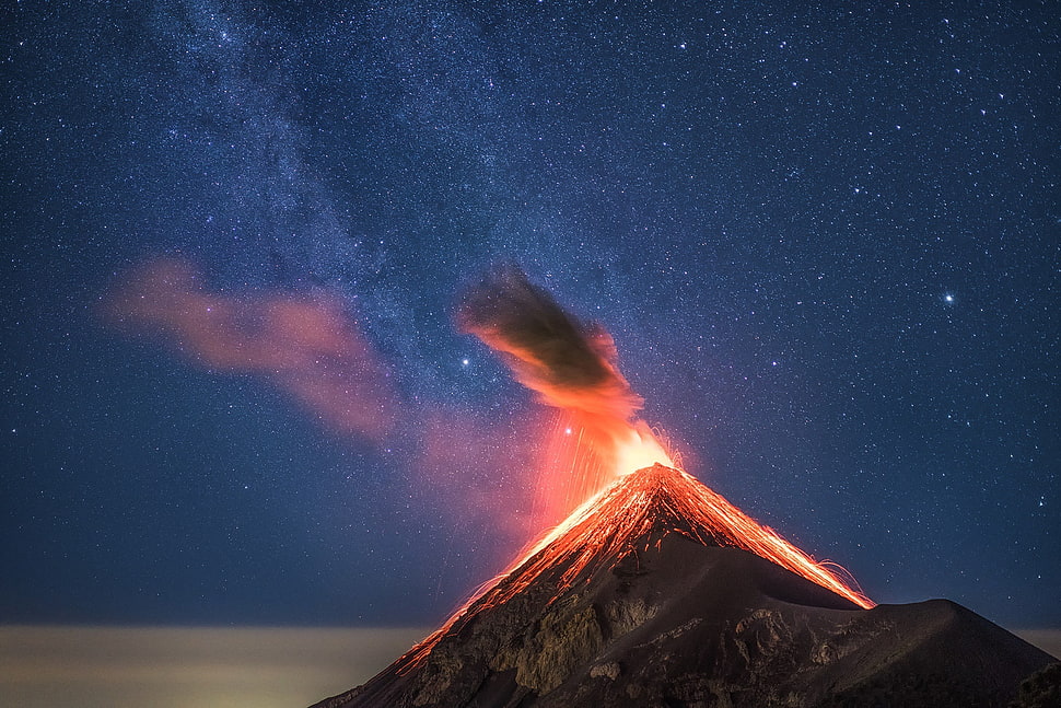 volcano eruption, landscape, volcanic eruption HD wallpaper