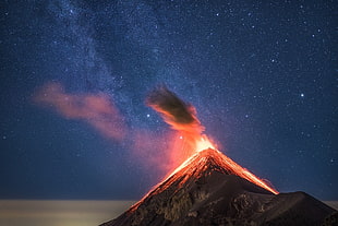 volcano eruption, landscape, volcanic eruption