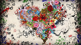 multicolored floral heart artwork