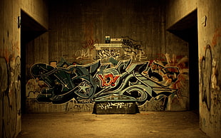 brown and black wooden table decor, graffiti, urban HD wallpaper