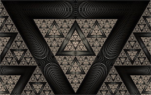black and gray zebra print bed frame, fractal, abstract, triangle, geometry