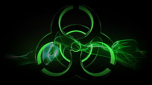 green and black Biohazard logo, radiation, radioactive, digital art