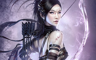 black hair female archer illustration