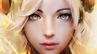 beige haired female illustration, video games, Overwatch, Mercy (Overwatch), face