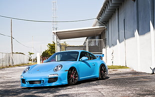 blue sports coupe, car, Porsche