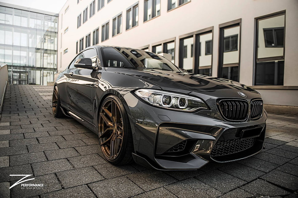 gray BMW coupe, car, M2, BMW, reflection HD wallpaper