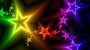 green, yellow, orange, blue, and purple stars illustrations