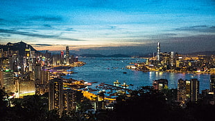 landscape photo of city  during nighttime, hong kong HD wallpaper