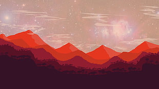 painting of red mountains, landscape, abstract, red, mountains