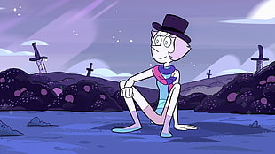 cartoon character sitting on ground, Steven Universe, cartoon, Pearl, field