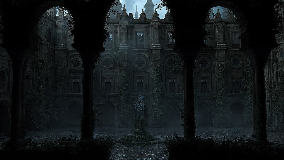 grey concrete castle, statue, architecture, palace, solice HD wallpaper