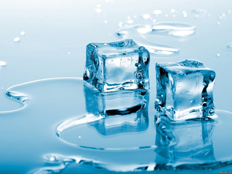 two ice cubes on blue surface HD wallpaper