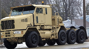beige semi-truck unit, car, vehicle, Truck, military