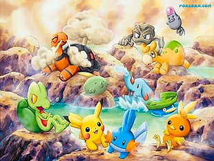 illustration of Pokemons in hot spring HD wallpaper