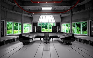 gray metal empty room with glass window