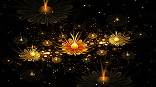 yellow and orange flowers background, fractal, fractal flowers, abstract HD wallpaper