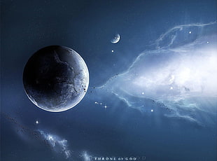 gray planet near moon digital wallpaper, space, planet